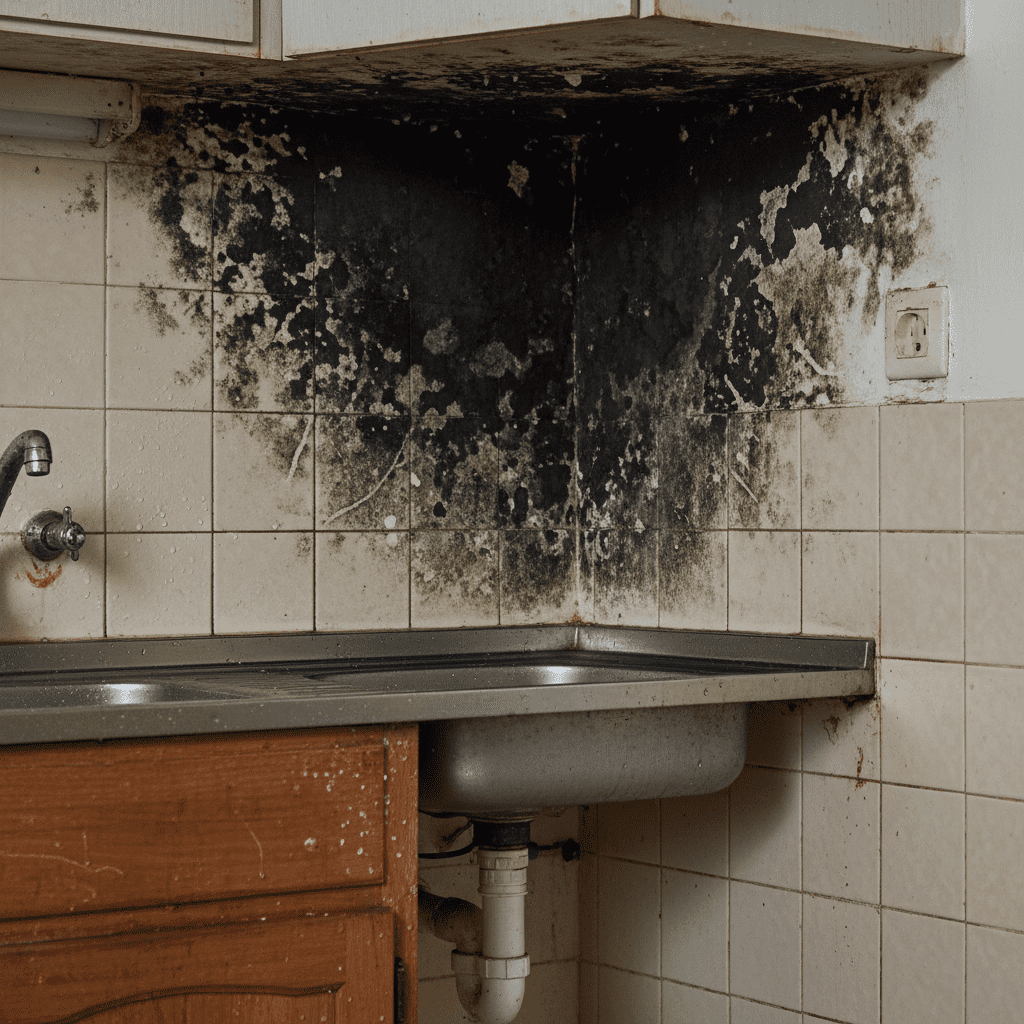 Black mould treatment being carried out in a home affected by condensation and poor ventilation